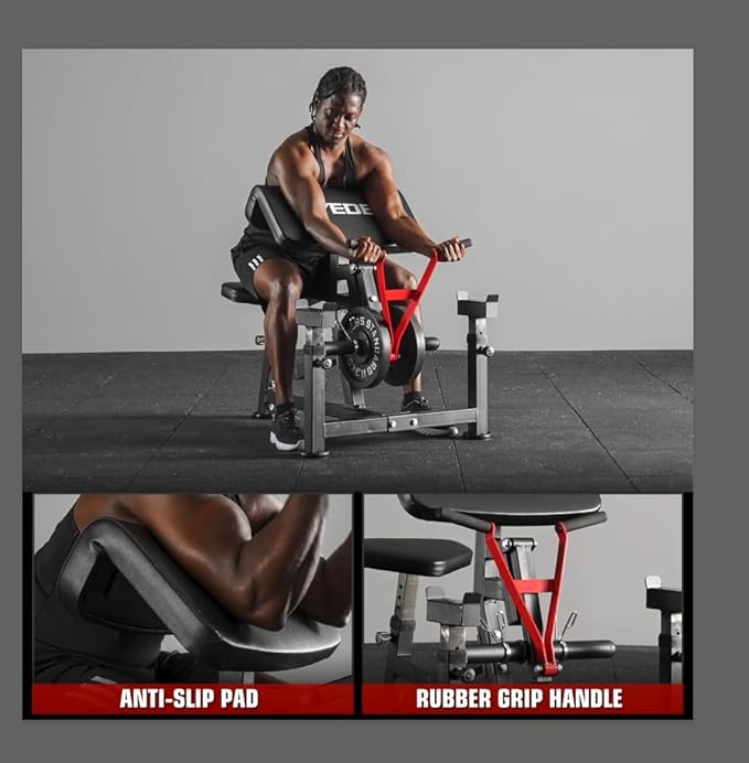 Mikolo Preacher Curl Bench, Plate Loaded Bicep Curl Machine, Bicep and Tricep Workout Equipment,2 in 1 Arm Training Machine for Home Gym