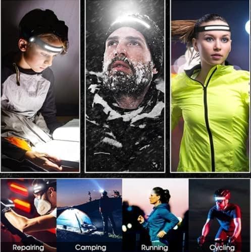 1200mAh Rechargeable Battery Headlamp Flashlight, Night Fishing Headlight for Buddy Adult Forehead Camping Outdoor Running, 350Lumens Led Headlamp 230 Wide Beam Adjustable Headband, Wave Motion Sensor