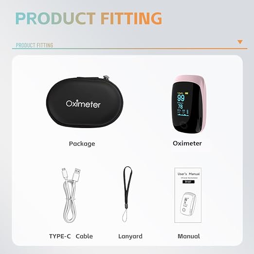 Rechargeable Pulse Oximeter Fingertip Oxygen Monitoring Fingertips with SpO2 Pulse Rate and PI RR OLED Precision Rapid Oximeter SpO2 Readings Outdoor Sports Home (Pink)