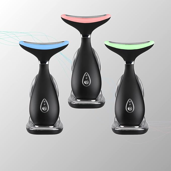 Lily Neck Face Massager, Face Sculpting Tool, Skin Rejuvenation Device with Thermal, Triple Action LED and Vibration, for Anti-Aging, Lifting and Tightening Sagging Skin (Frosted Black)