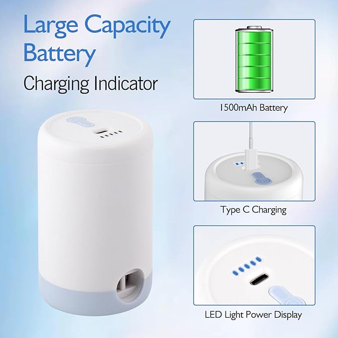 Portable Pump for Inflatables, Mini Air Pump for Inflatables,Inflation/Deflation, USB-C Electric Inflator Air Pump with 5 Nozzles, Tiny Air Pumps for Pool Floats Air Mattress Vacuum Storage Bags