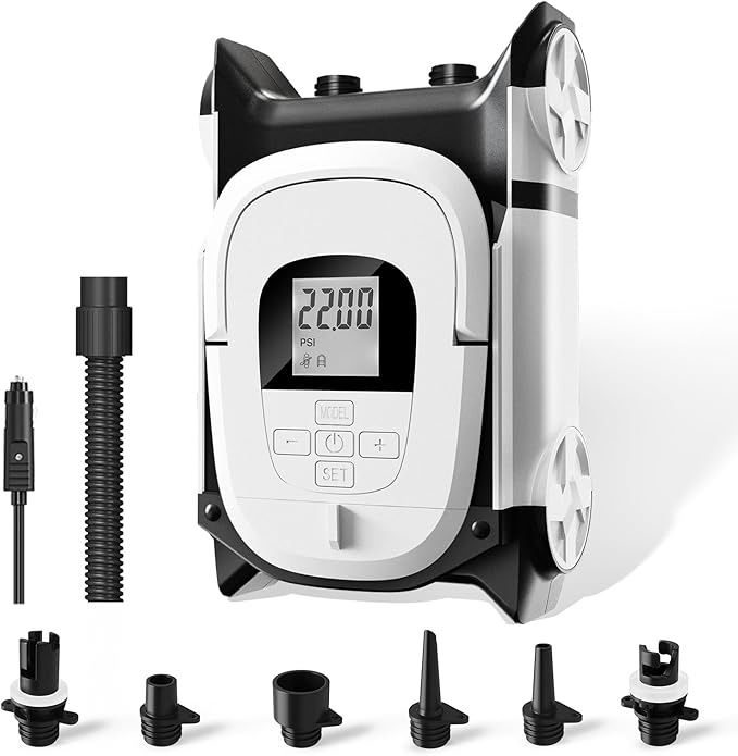 Paddle Board Pump with Auto-Off Function Dual Motor for Inflatable SUP and Boat, 22PSI Portable Electric Air Pump for Paddleboard with DC 12V Car Power Connector and Kayak Accessories