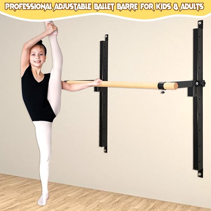 Wall Mounted Ballet Barre Adjustable Ballet Bar Foldable Dance Bar-Fully Adjustable -Solid Beech Wood Bar,Ballet workout Fitness Equipment Pull Up Stretch Never move