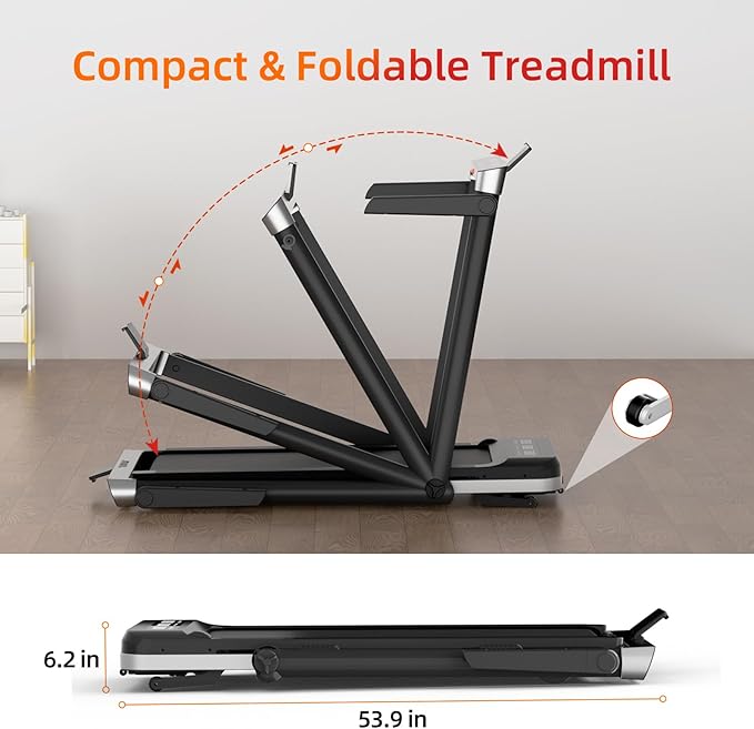 Walking Pad Treadmill with Handle Bar 3-in-1 Foldable Treadmills for Small Space 300 LBS Capacity, 3.0HP Portable Under Desk Treadmill for Home Office with LED Display Remote APP Control