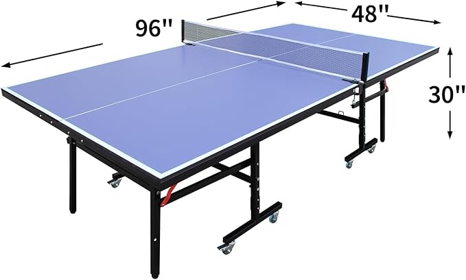 Professional Table Tennis Table, Foldable Ping Pong Game Set for Indoor, 8FT 9FT Single Player Playback Mode Ping Pong Table with Net and Post Set, 2 Paddles and 3 Balls