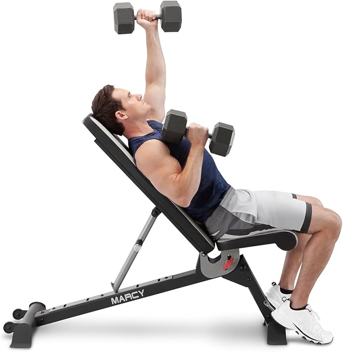 Marcy Foldable Adjustable Utility Weight Bench, Strength Training Home Gym for Full Body Workout