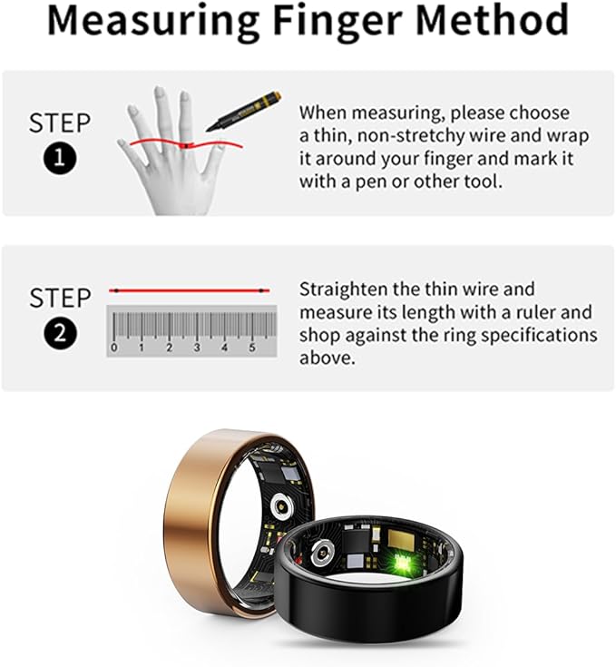 HitTopss Smart Ring, Fitness Tracking Smart Ring with Calories/Heart Rate/Blood Oxygen/Sleep Monitoring, IP68 Waterproof, No APP Subscription (Black, Size 9)