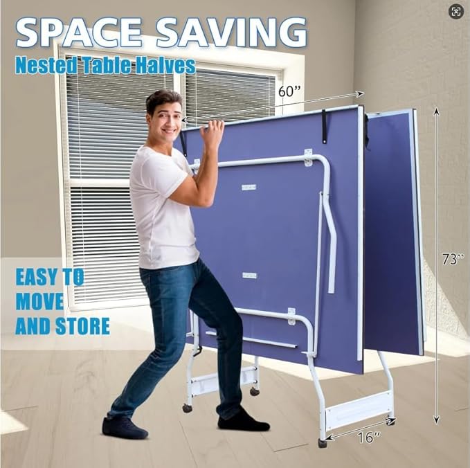 Ping Pong Table Foldable Table Tennis Table with Net, Table Tennis Paddles and Balls, 4.5FT/6FT/9FT MDF Multi-Use Family Game Table for Kid Teenager Adult, Compact & Portable