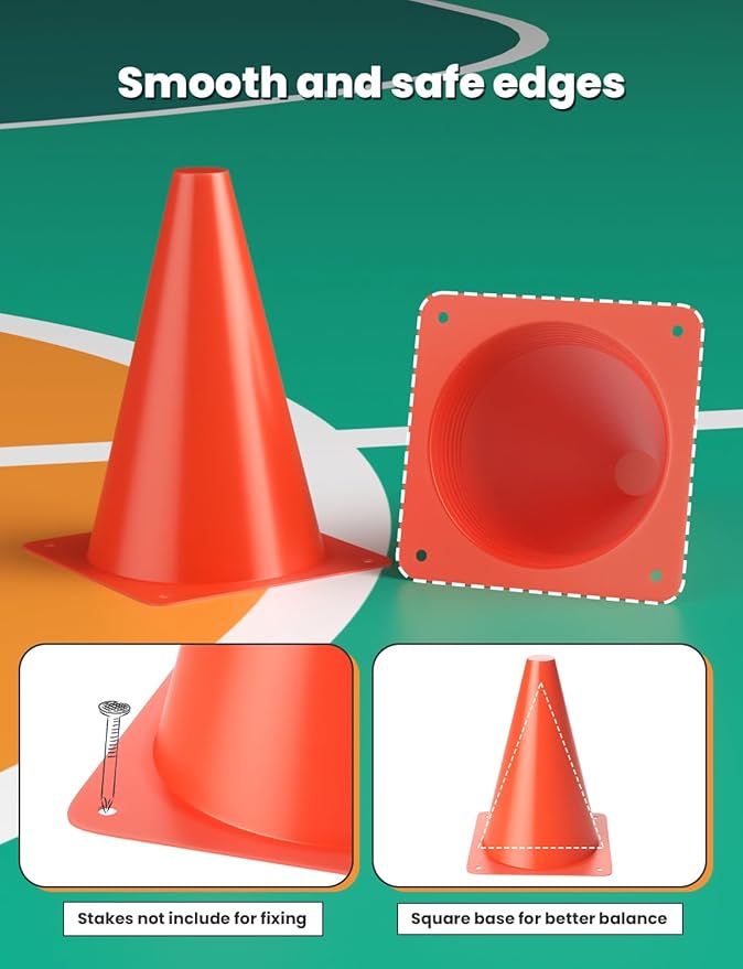 GHB Soccer Cones 7" 9" of 12 24 Pack Disc Soccer Sport Cones Training Field Marker Agility Cones for Basketball, Coaching, Practice Equipment Includes Drills Guide
