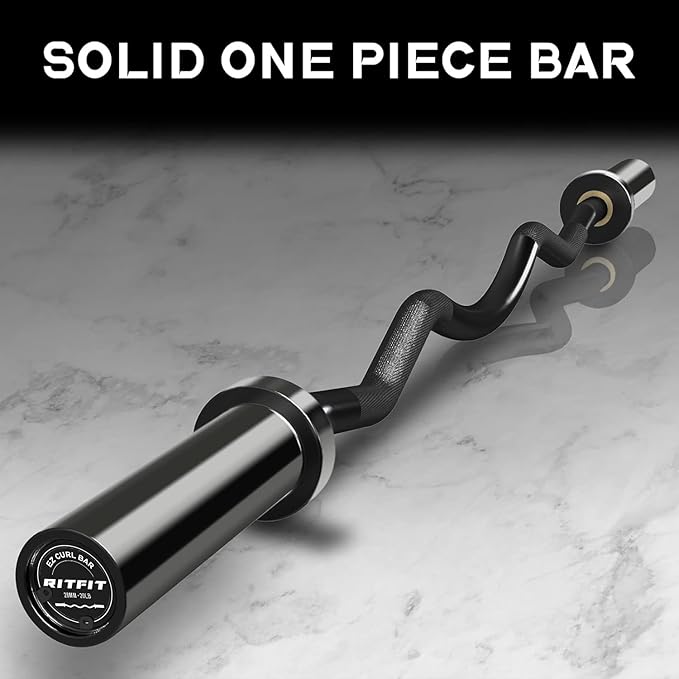 RitFit 2 Inch EZ Curl Bar with Weights, 700LBS Weight Capacity Olympic Curl Barbell for Bicep, Tricep and Weight Lifting Exercises