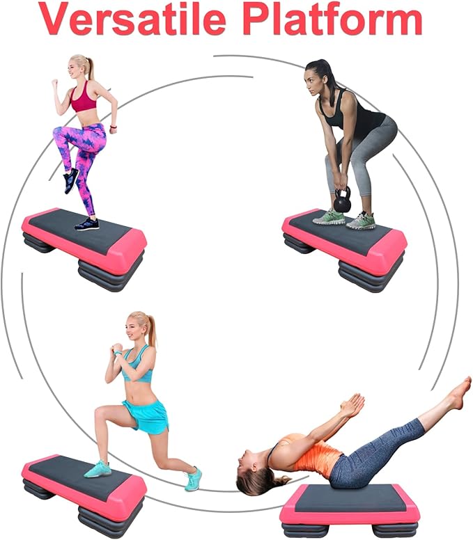Adjustable Aerobic Stepper | Exercise Step Platform with 2 Risers | Fitness Workout Trainer for Cardio, Lunges, Push-ups & Sit-ups