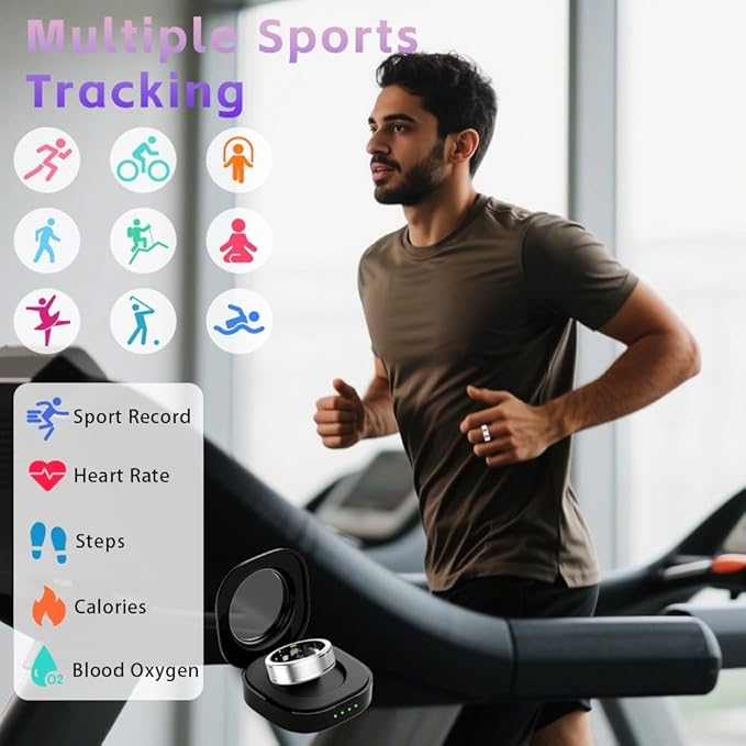 Smart Ring, Activity Fitness Tracker Ring for Women Men, Monitoring of Pedometer, SpO2, Sleep Quality, Heart Rate, No Subscription Fee, for iOS & Android (Silver 8)