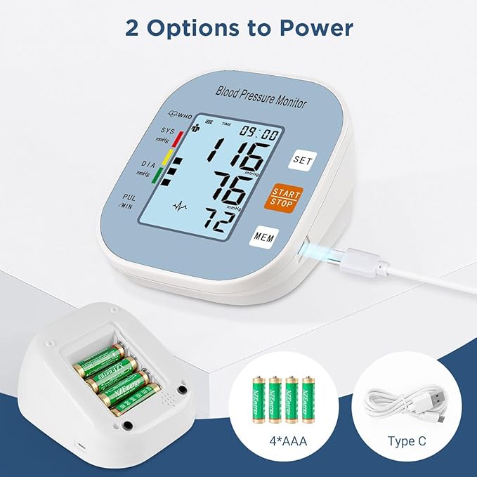 Blood Pressure Monitors for Home Use, Blood Pressure Machine Upper Arm with Large Wide Cuff Automatic Digital BP Machine LCD Screen BSX583(Light Blue)