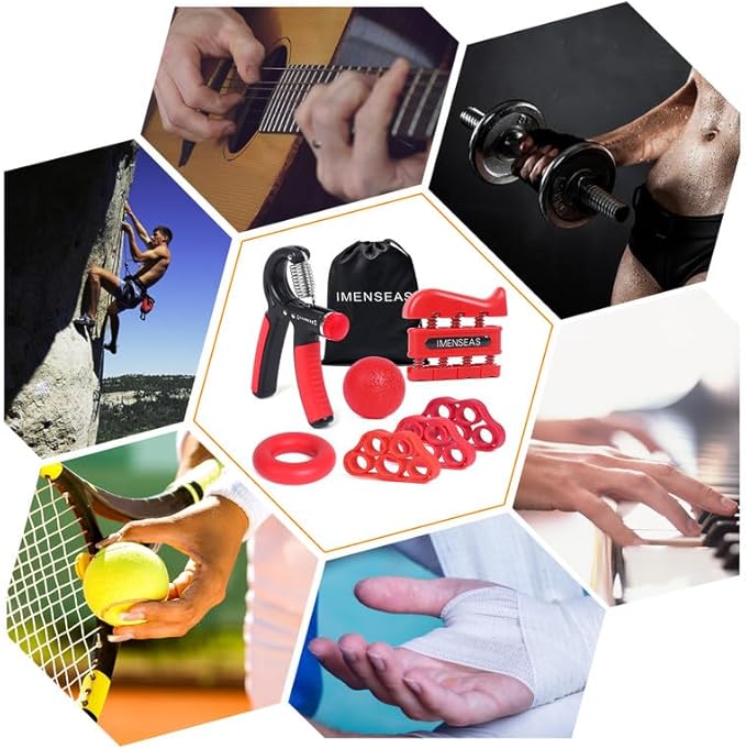 Grip Strength Trainer 7 Pack Adjustable, Finger Stretcher Resistance Extensor Bands, Finger Exerciser, Hand Gripper Strength Ring & Stress Ball