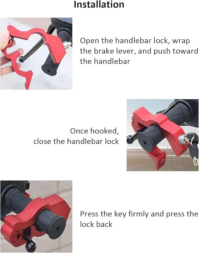 Lock Motorcycle, Heavy Duty Anti Theft Adjustable Bike Handlebar Lock with 2 Keys Protect Your Motorcycle Street ATV Red