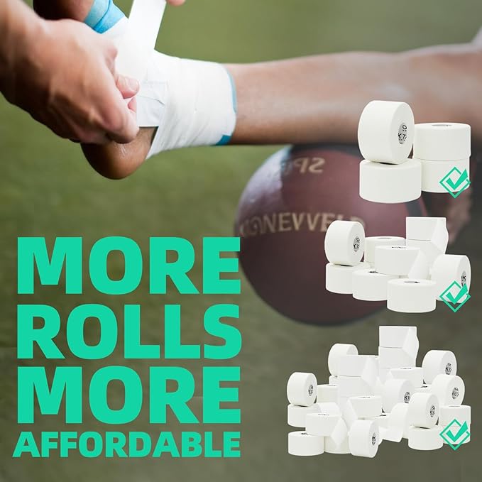 OK TAPE Athletic Sports Tape(12-Rolls) -45ft Per Roll Very Strong Tape for Athlete & Sport Trainers & First Aid Injury Wrap, Perfect for Fingers Ankles Wrist on Bat, Hockey Stick - White
