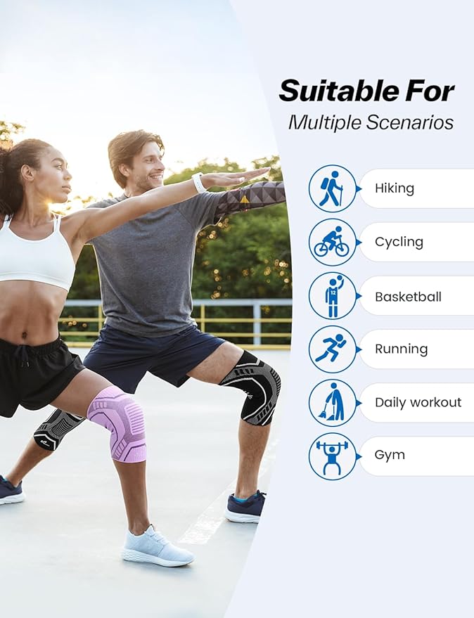 Copper Knee Brace for Men & Women - Knee Compression Sleeve with Side Stabilizers - Knee Support for Running, Hiking, Working, Basketball, Volleyball, Gym, Meniscus Tear, ACL, Arthritis Knee Pain Relief, A Pair (Pink-Purple, Medium(16"-18.5"))