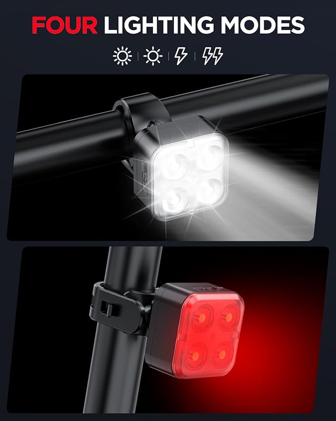 Akale Bike Lights Set, Rechargeable Bicycle Lights Front and Rear, 4 Light Mode Options, Bike Headlight, IPX4 Waterproof, Easy to Install for Men Women Road ( 2 Pack )
