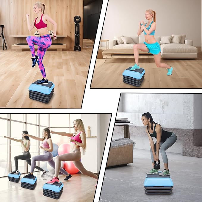 Kaimei Adjustable Height Aerobics Step Platform - Fitness Stepper for Cardio, Home Workout, Exercise