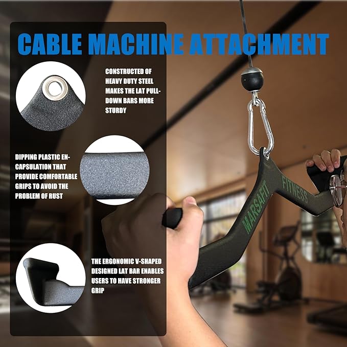 MARSAFIT LAT Pulldown Attachments, Rowing T-bar V-bar, Cable Machine Attachment, LAT Pull Down Bars, Back Tricep Bar Strength Training Handle for Home Gym Fitness,Pulley Cable Machine Attachments.