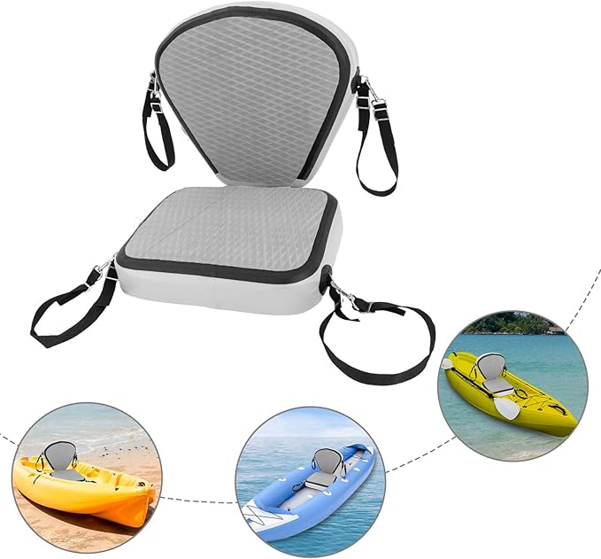 Inflatable Kayak Seat with Back Support, Portable Thicken Cushion, Padded Kayak Seats, Adjustable Strap, Paddle Board Seat Replacement for Kayaking Canoeing Drifting Rafting Fishing
