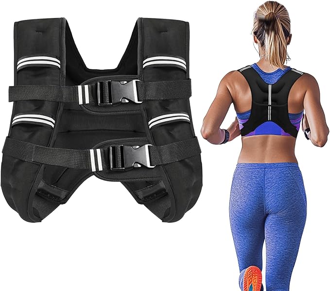 Zikopomi Weighted Vest Woman Man, 6lb/8lb/12lb/16lb/20lb/25lb/30lb Weight Vest with Reflective Stripes for Workout, Strength Training, Running, Fitness, Muscle Building, Weight Loss, Rucking Vest