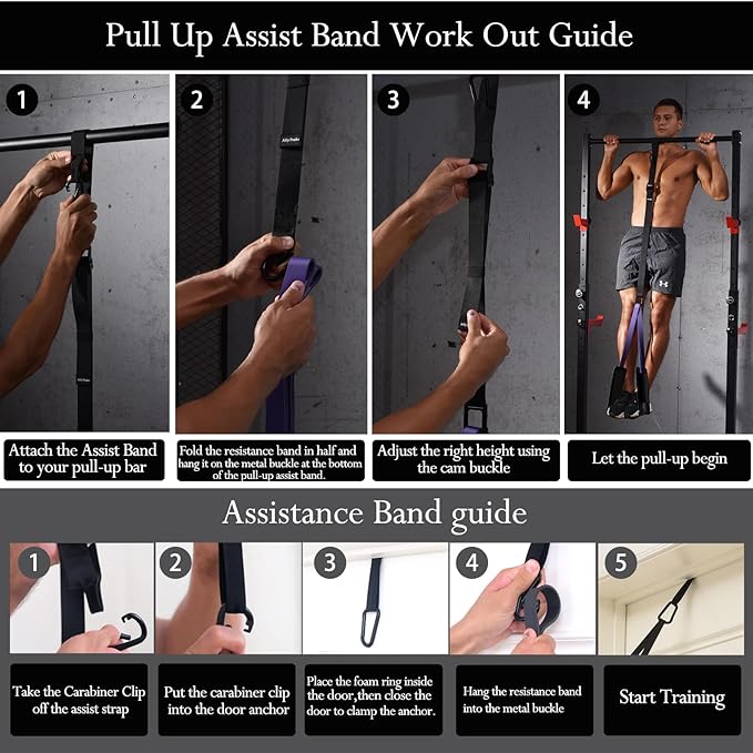 Ally Peaks Pull Up Assistance Bands,Heavy Duty Resistance Band for Pull Up Bar,Adjustable Weight/Size with Fabric Feet/Knee Rest Pull up bands,Up to 410lbs Assistance,resistance bands and assist bands
