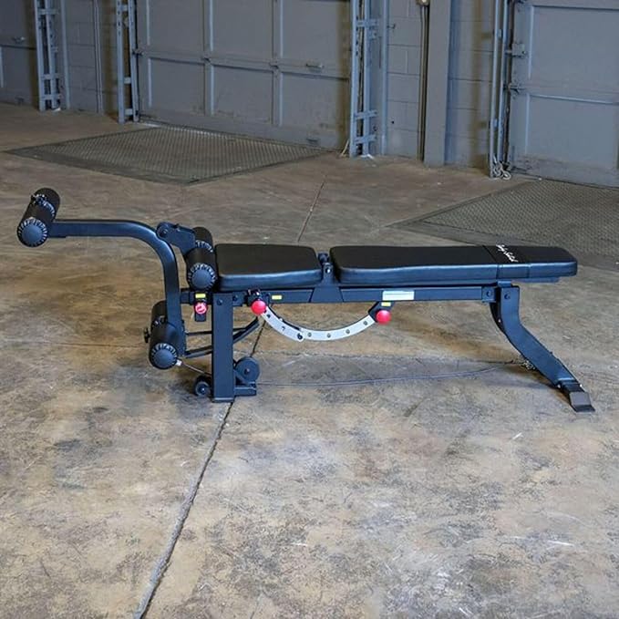 Body-Solid (GLEG) Adjustable Weight Bench with Cabled Leg Developer for Power Rack Weight Attachment, Foldable Workout Bench for Dumbbell Workouts, Incline Decline Bench