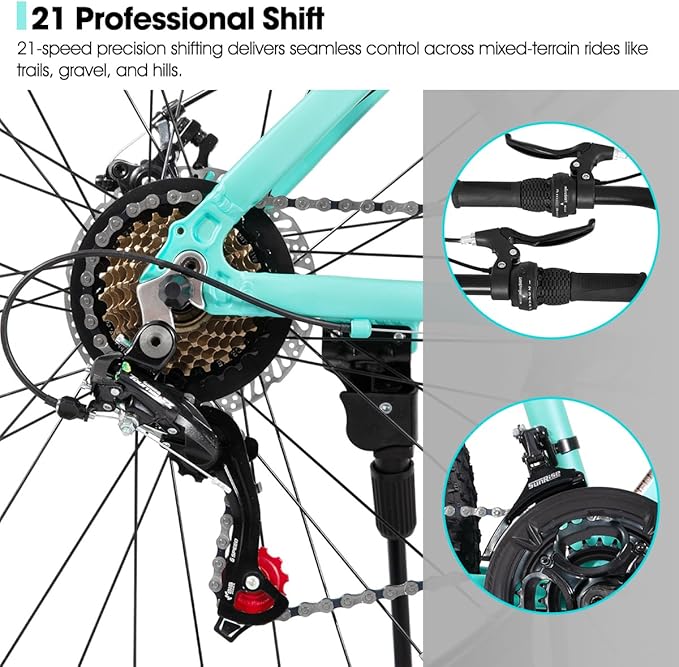 HILAND 26 27.5 Inch Mountain Bike, Mens and Womens Aluminum Frame MTB with 21 Speeds, Dis Brake, Hardtail Bicycle for Adults