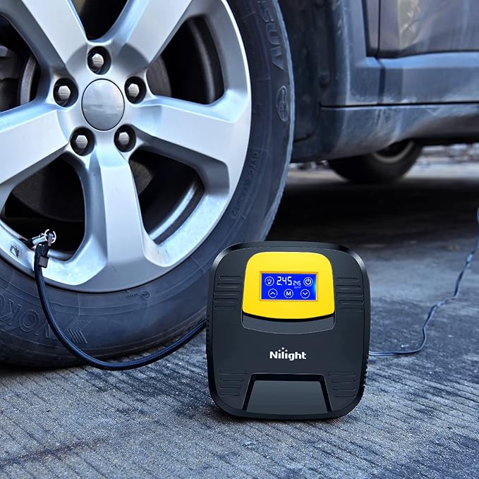 Nilight Tire Inflator Air Compressor Portable Pump for 12V DC Car Tires with Digital Pressure Gauge 150PSI Auto LED Light Cars ATVs Bicycles