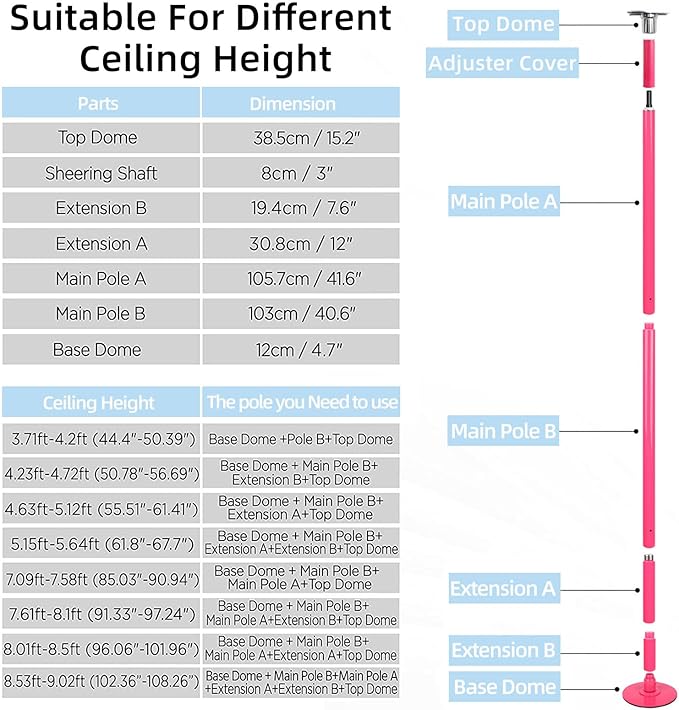 PRIOR FITNESS Permanent Fixed Dance Pole Kit, Professional 45mm Spinning & Static Dancing Pole Heavy-Duty Steel Pole Dance for Home, Adjustable Height Excellent for Home Exercise Studio Club Gym