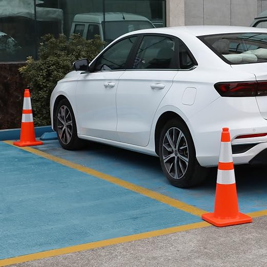 Overall Fluorescent Orange Red Integrated Traffic Cones, Road Cones for Garage Parking, Sport & Driving Training, Road Safety, Construction Events (28" Cones-8Pack)