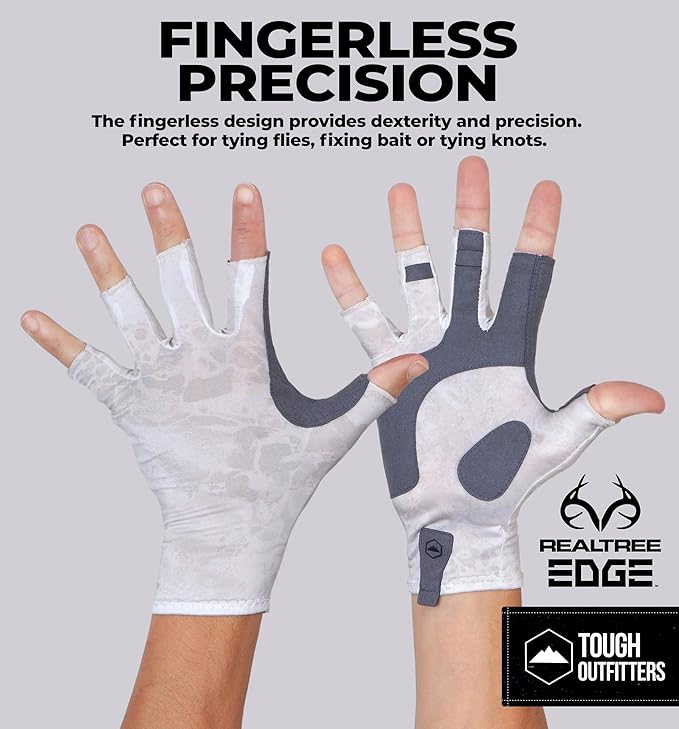 Tough Outdoors UV Fishing Gloves - Fingerless, Kayaking & Sailing - UPF 50+ Sun Protection