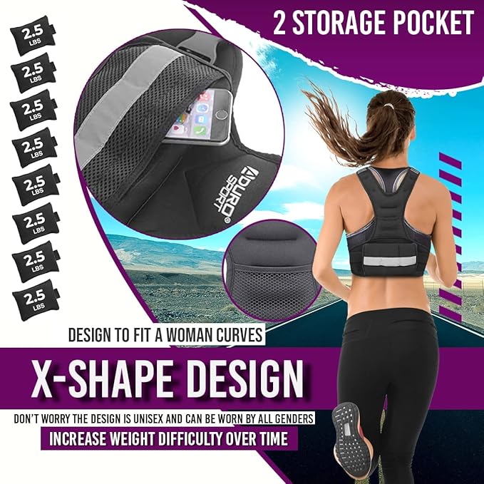 "Aduro Sport Adjustable Weighted Vest Workout Equipment, 4-10lbs/11-20lbs/20-32lbs/26-46lbs Body Weight Vest for Men, Women, Kids"
