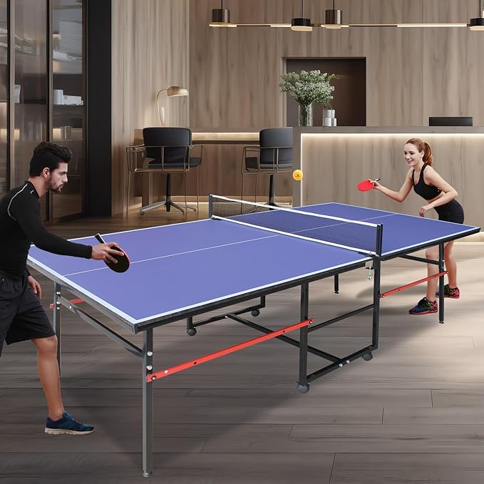 8ft Table Tennis Table Foldable & Portable Ping Pong Table Set for Indoor & Outdoor Games with Net, 2 Table Tennis Paddles and 3 Balls