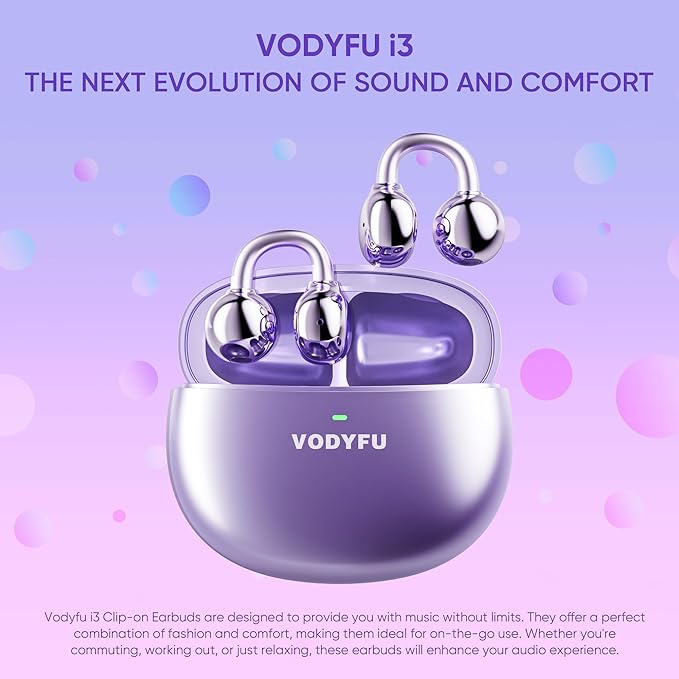 Clip on Earbuds Open Ear Earbuds Wireless Headphones with Mic,66H Play Bluetooth 5.4 Bone Conduction Headphones,Noise Cancelling,IPX5 Waterproof,Secure Fit for Small Ears, Sports&Workout,Purple