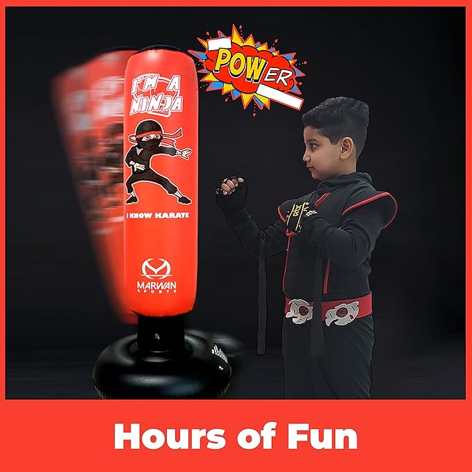 Marwan Sports 5-in-1 Inflatable Punching Bag for Kids β 63" Karate Toy Set with Boxing Gloves, Durable Fast Rebound, Active Play, Stress Relief Christmas/Birthday Gift for Boys & Girls Ages 4-12