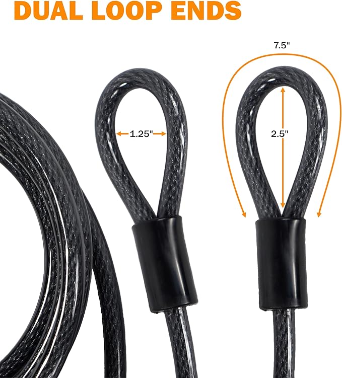 Lumintrail 12mm (1/2 inch) Heavy-Duty Security Cable, Vinyl Coated Braided Steel with Sealed Looped Ends (4', 7', 10', 15' or 30') (30-FT)