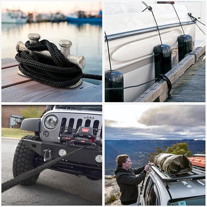 Boat Dock Lines Marine Rope - 5/8" x 35ft with Pre-Spliced 16" Loop Double Braided Nylon Ropes Bumper Tie Mooring Line for Boats Docking Pontoon Boating Accessories - 2 Pack