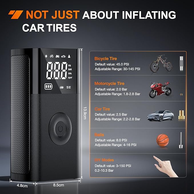 Nilight Tire Inflator Portable Air Compressor Battery Rechargeable 12VDC 150PSI Cordless Auto Shutoff w/Digital Pressure Gauge 2X Faster Inflation Pump for Car Motorcycle ATV UTV Bike