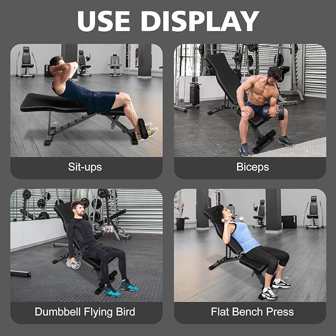 Weight Bench Press, Adjustable Workout Benches for Dumbbell Exercise, 600LBS Foldable Strength Training Benches for Full Body Workout, Multi-Purpose Incline Decline Workout Bench for Home Gym