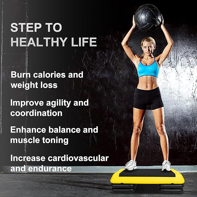 Exercise Workout Aerobic Step Platform Trainer, 28.5" Aerobic Stepper with 4"-6"-8" Adjustable Height Risers