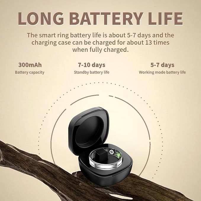 HitTopss Smart Ring, Ultra Thin Fitness Tracking Smart Ring with Calories/Heart Rate/Blood Oxygen/Sleep Monitoring, 5ATM Waterproof, No APP Subscription (Silver,Ultra Thin-9#)