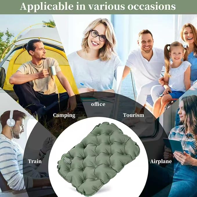 Lnflatable Cushion Portable Air Sitting Pad for Stadium Camping Travel Office Lightweight Waterproof Design with Carry Bag Quick-Deflate Compact Camp Chair Accessories