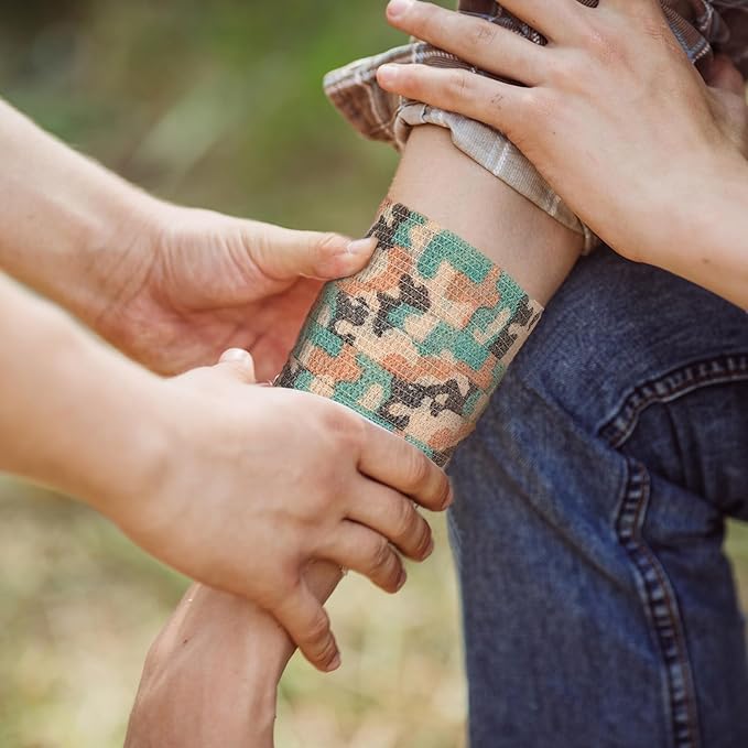 Treela 48 Pack Self Adhesive Wrap Bandage Bulk, 2 Inches X 5 Yards Self Adherent Cohesive Bandage Elastic Athletic Tape Breathable Wound Tape for Stretch Athletic Sports Wrist Ankle(Green Camo)