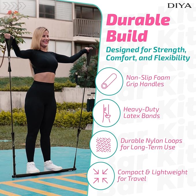 Pilates Bar Kit with Resistance Bands, Stretched Pilates Bar for Women & Men, 140 lbs Equipment for Legs, HIPS, Waist, Arms, Back, Core, Adjustable 3-Section Home Gym Kit for Full-Body Workouts