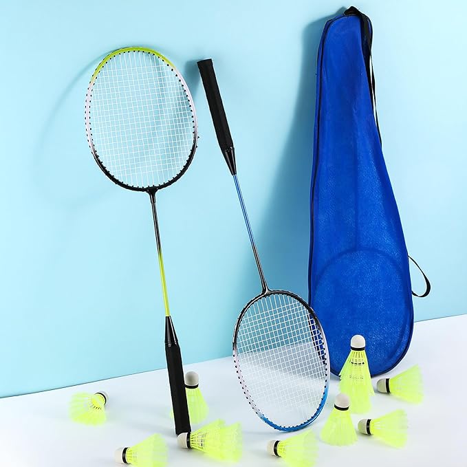 12 Pack Badminton Rackets Set Including Rackets, Nylon Shuttlecocks and Carry Bag for Outdoor Backyard Games Beginners