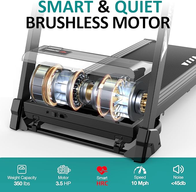 Impremey Foldable Treadmill with Incline 15 Levels for Home Exercise, Smart Heart Rate Control Walking or Running with Pulse Monitor Armband, Big Led Screen, 10 Mph, 350 lbs Capacity