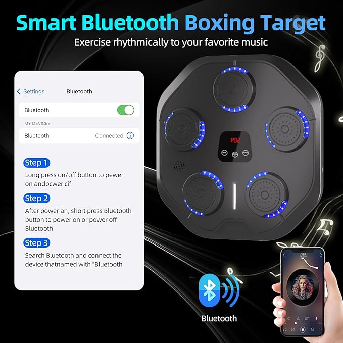 Music Boxing Machine with Boxing Gloves Bluetooth Wall Mounted Boxing Machine Training Punching Exercise Suitable for Adults Kids Home, Office and Indoor Use - Black
