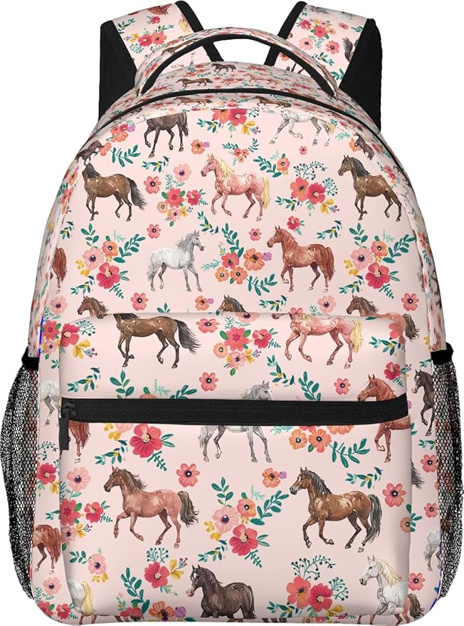 Horse Backpack for Boys Girls Bookbags Lightweight Adjustable Elementary Middle High School Bags for Kids Children Teenagers Travel Daypack Laptop Hiking Backpacks